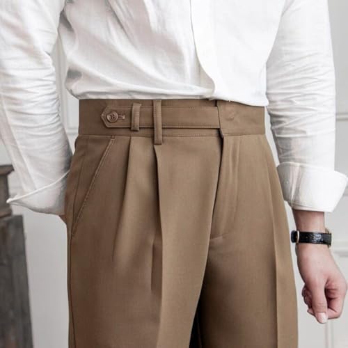 Pantalones casuales de hombre con cintura alta para vacaciones y trajes de vacaciones (34 marrón)