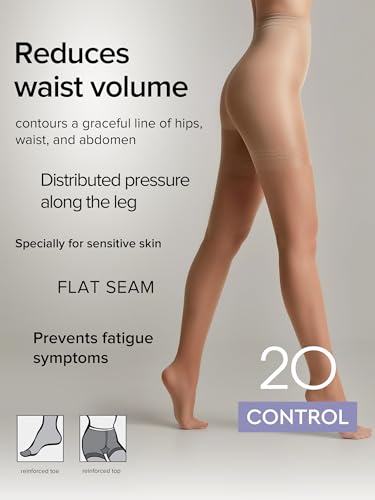 Image of Conte Women's Nude Body Shaping Sheer Compression Pantyhose Tights - Control