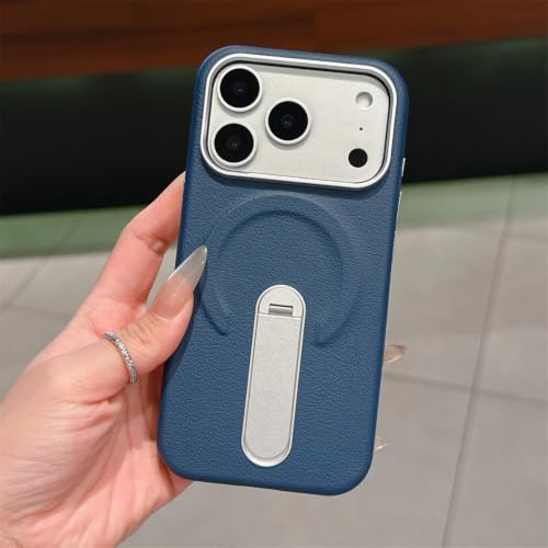 Étui en cuir iPhone 15 Pro Max bleu avec support magsafe