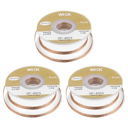 MECCANIXITY Solder Wick Braid No-Clean Desoldering Wick Braid 0.16 Inch Width 5 Feet Length for Remove the Solder Electrical Components 3 Pack