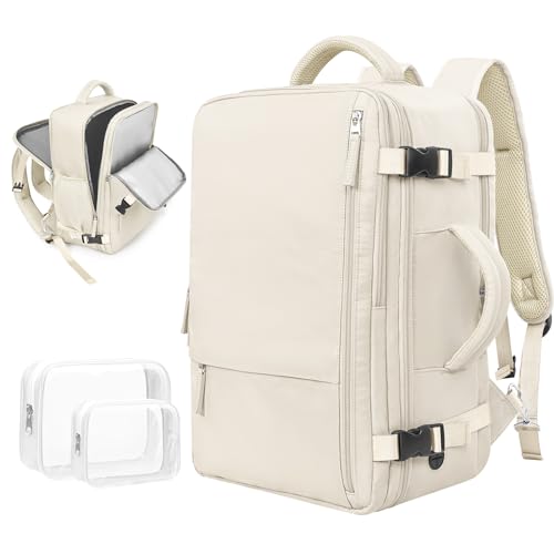 Rinlist Travel Backpack for Men Women, Airline Approved Carry-on Backpack Luggage, Personal Item Backpack Bag, Large Gym Work Backpack, Beige