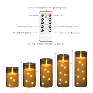 Flameless Candleswith Embedded Star String with Remote Control and Timer Flickering LED Pillar Candles Battery Operated Candles Home Decoration Add a Warm and Romantic AtmosphereSet of 7 Grey