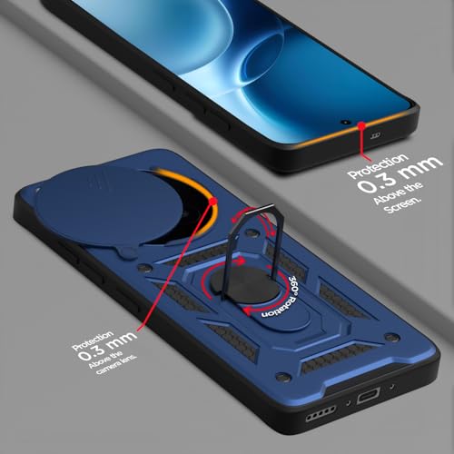 Image of Pikkme Back Cover for Vivo X300 Pro 5G | 360 Protection Case | Sliding Camera Shield Cover & Ring Holder Stand D10 Tough Armor Bumper Case (Blue)
