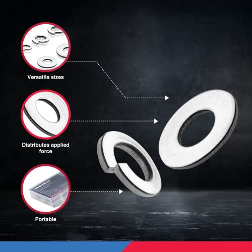 Neiko 50400A Stainless Steel Lock And Flat Washer Assortment | 350 Piece Set | 12 Different Sizes In Spring Lock And Flat Design | Prevent Loose Fasteners #TOP3