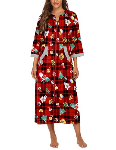 Image of Ekouaer Robes for Women Zipper Robe 3 /4 Sleeves Housecoat with Pockets