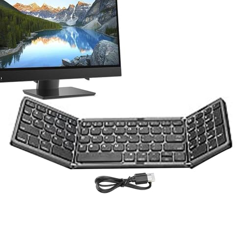 三つ折りワイヤレスキーボード 折りたたみ式 多言語対応 ラップトップ タブレット スマートフォン用 耐久性あり ポータブルデザイン (D)