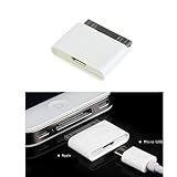 100% marca nueva Micro USB hembra a adaptador cargador de 30Pin macho utilizar este adaptador para conectar iPhone/iPad/iPod a un cable micro USB para sincronizar y cargar. convierta Micro USB de 5 pines a conector de 30 pines), soporta sincronización de datos y carga simplemente enchufe en la conexión de 30 pines en su receptáculo de carga y un cargador micro USB en el extremo hembra para cargar su Apple iPhone 4 o iPad. Tamaño ultra pequeño para facilitar su transporte compatible con iPhone 4S 4 G 3 GS 3 G/iPod/iPad 1/2 Color: Blanco