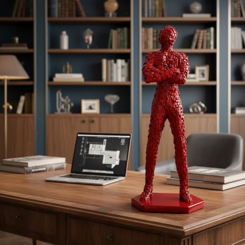 Image of Xtore Vivid Mosaic Human Sculpture for Modern Living Rooms, Offices & Statement Corners | Bold Artistic Showpiece (Red, 49.5 cm)