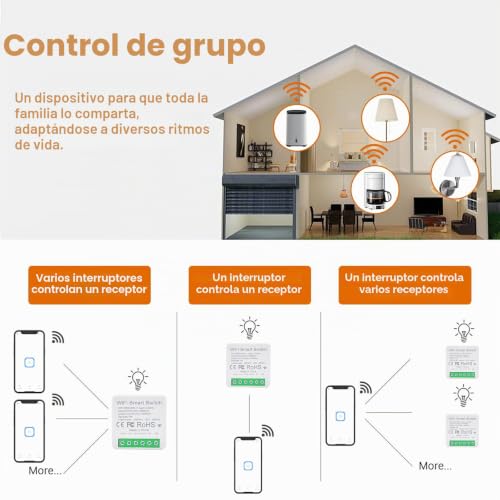 Interruptor inteligente WiFi QIACHIP 16A módulo de relé domótico para APP Ewelink pack de 4 6