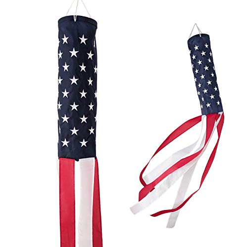 Madrona Brands 60-inch American Flag, Patriotic, USA, Windsock with Embroidered Stars - Durable Outdoor Hanging Decoration