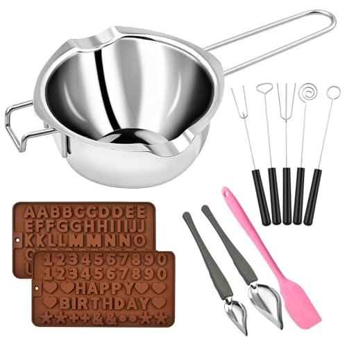 Worldity 11 Pieces Chocolate Dipping Tool, Stainless Steel Double Boiler Pot Set, Dipping Fork...