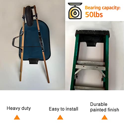 ZUIWAN 1 Pcs Heavy Duty Matte Black Wall Mount Wheelbarrow Ladder