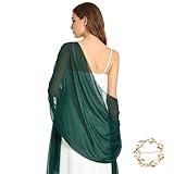 Possibilités de style polyvalentes : grâce à ses dimensions généreuses de 200 x 72 cm, cette cape en mousseline de soie vert foncé peut être portée de manière polyvalente : comme cape élégante pour une robe de soirée, comme écharpe légère en mousseline pour chemisier, comme coiffe ou même comme couvre-lit de protection solaire sur la plage. Avec la broche en perles, elle devient en un tour de main une étole sûre et esthétique - Votre créativité n'a pas de limites