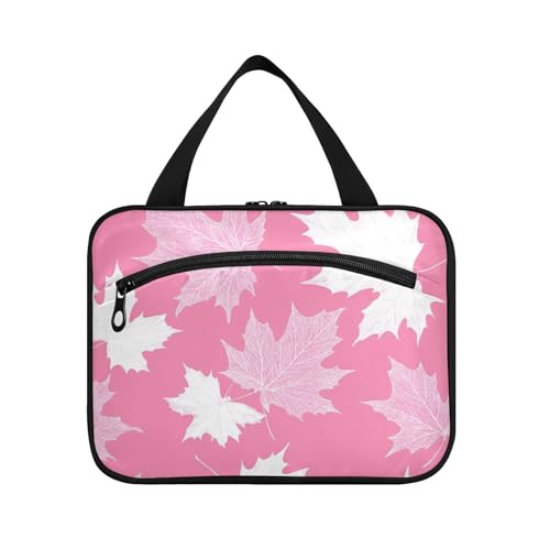Durazno Maples White Silhouette - Bolsa de maquillaje de viaje grande con gancho, accesorios de diseño, bolsa de viaje para mujer, viajes, camping, bolsa para maquillaje, talla M, Silueta blanca de