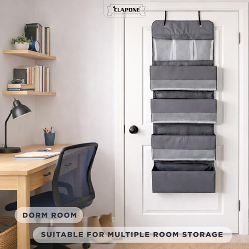 Image of CLAPONE Over the Door Organizer /Large Pockets - Anti-Tilt Hanging Storage for Bedroom /Closet Door Storage /Bathroom /Pantry /Nursery /Bedroom (Grey, 4 Shelf Hanging Door)
