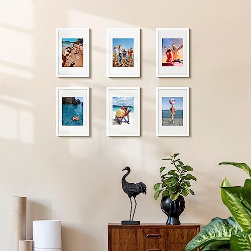 Image of upsimples 8x12 Picture Frame Set of 5, Display Pictures 6x8 with Mat or 8 x 12 Without, Wall Gallery Photo Frames, White