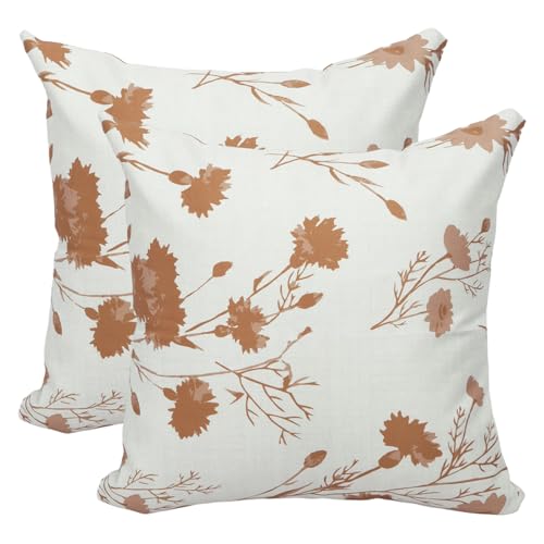 Betadistor Pillow Cover 18X18 Inch Coffee Colored Throw Pillow Covers Spring Summer Decorative Pillowcase Decor for Sofa Couch Bed Flower Print Square Linen Cushion Cover Set of 2 Coffee 521-0452