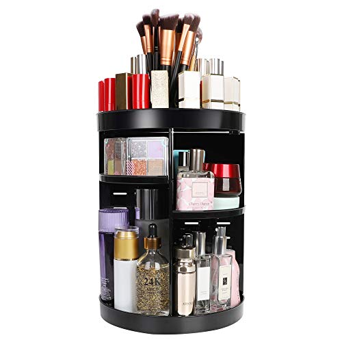 Kootek Rotating Makeup Organizer - 360 Spinning Makeup Storage Rack Adjustable Swivels Cosmetic Organizers Large Capacity Holder with 4 Layers Trays for Bathroom Bedroom Desser Room (Black)