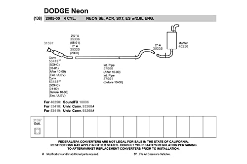 Image of Walker 57001 Exhaust Pipe 2 inch Inlet (ID) 2 inch Outlet (OD) for Dodge Neon
