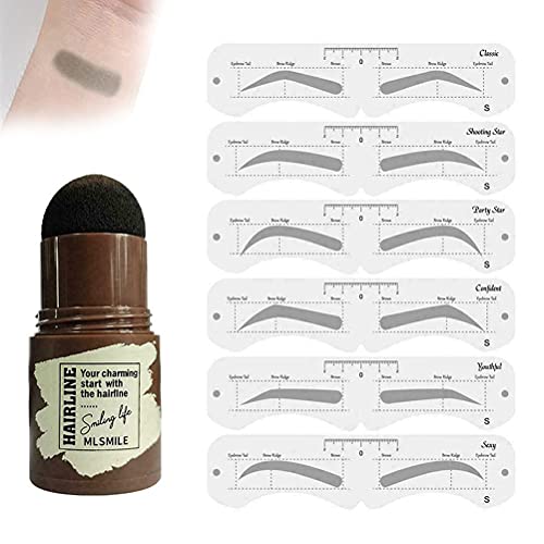 Augenbrauen Stempel Wasserfest Grau-schwarz mit 6 Augenbrauen Schablonen, Wiederverwendbares Makeup Brauenpuder Schablonen Kit, Brauen-Stempel und Form-Set,Augenbrauen-Definierer,Frauen Make-up-Tools Cover