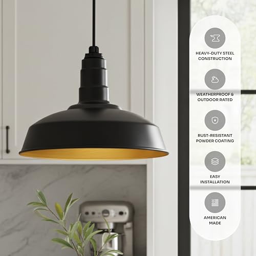 Image of Steel Lighting Co. Carson Barn Light | Ceiling Mounted Pendant | 16 inch Dome | 12 inch Sloped Stem | Industrial Style Steel Light Made in America | Galvanized Exterior /Galvanized Interior