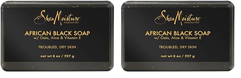 SheaMoisture Bar Soap African Black Soap for Troubled Skin Cleanser with Shea Butter 8 oz (Pack of 2)