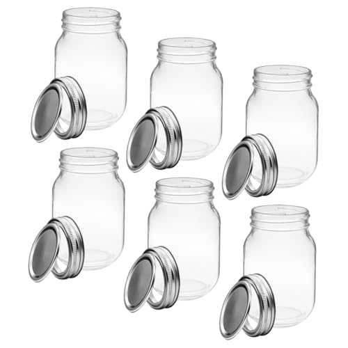 BUGUUYO 6 Piezas Tarro De Ensalada De Frutas Dispensador De Arroz Recipientes De Comida Con Tapas Recipientes Con Tapas Reutilizable Tapas y Anillos Para Conservas Equipo Masón Vidrio