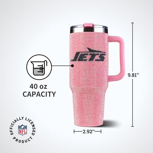 Image of The Memory Company Officially Licensed 40oz Pink Bling Game Day Tumbler, New York Jets