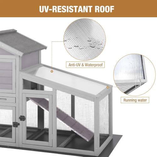 GUTINNEEN Rabbit Hutch for Outdoor Indoor Use, Bunny Cage with PVC Layer and Bottom Wire Netting, Wooden Chicken Coop Rabbit House with UV Roof, Leakproof Tray, Run - Image 5