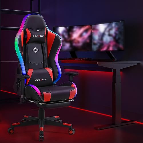 Doxacef Rgb Gaming Chair With Massage And Footrest Large Ergonomic Computer Desk Chair Video Gaming Chair With Led Light Effect Adjustable Reclining Gamer Chair #TOP1