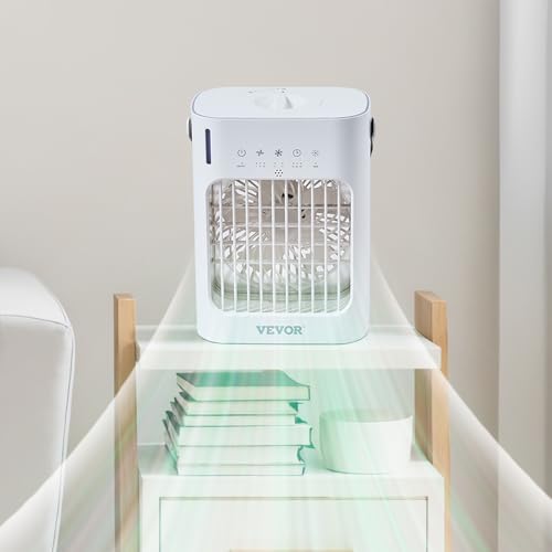 Miniatura 8 de Vevor Aire Acondicionado Portátil 4 En 1, 3 Velocidades Con Temporizador Inteligente 0 A 7 H, 700 Ml, Luz De 7 Colores, Para Dormitorio, Oficina Y Habitación, 3,6 M S, 212 X 130 X 265 Mm, Blanco