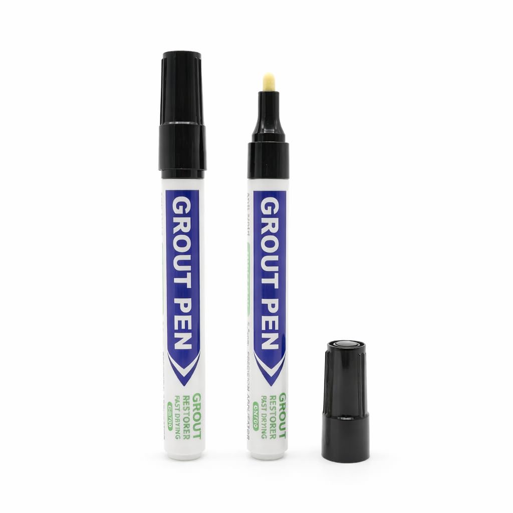 Grout Pen Twin Pack, Black Tile Grout Repair Pen for Bathroom and Kitchen, Restores and Colors Grout Lines, Anti-Mold Formula, Covers up to 120m