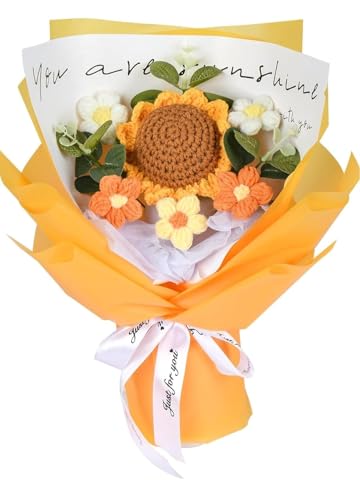 Image of Premium Handmade Crochet Flower Bouquet | Artificial Sunflower Cotton Flowers | Perfect Rakhi Gift, Diwali, Birthday Gift for Sister, Wife, Girlfriend, Mom & Home Decoration