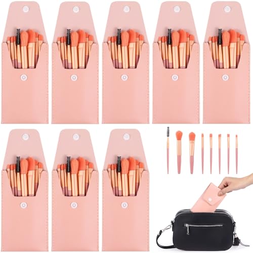 Brochas de maquillaje portátiles: kit de 8 piezas con estuche para retoques