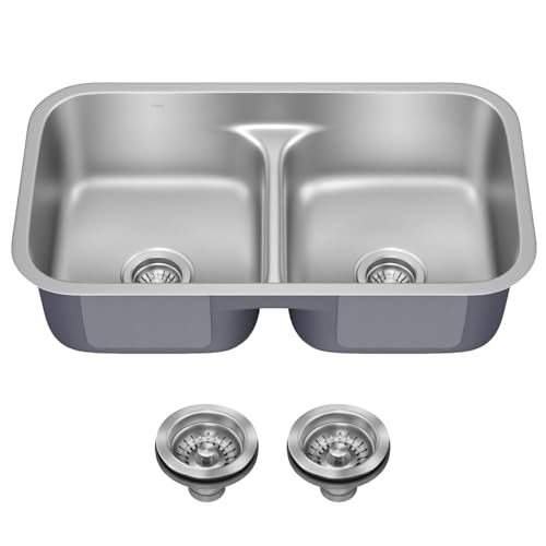 KRAUS Premier 32-inch Undermount 50/50 Double Bowl Low Divider 18-Gauge Stainless Steel Kitchen Sink...