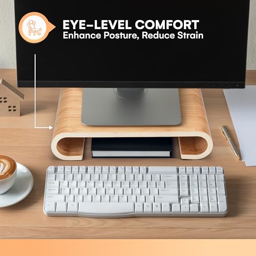 Bamboo Wood Monitor Riser - PC or TV Screen up to 32" - 13.7" x 9.45" x 2.83" - Ergonomic Computer, Laptop, Notebook, Stand for Desk - Durable Eco-Friendly Organizer - Elegant Design