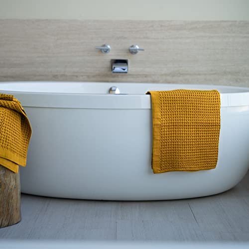 Onsen Complete Bath Towel Set - Waffle Weave 100% Supima Cotton Towel - Lusciously Soft, Durable, Fast Absorbing Waffle Towel Bath Towel, Ochre #TOP1