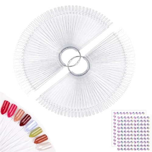 100pcs Nail Swatches with Number Sticks Nail Swatch Sticks with Organizer Ring Clear Nail Polish Colour Display Practice Salon Display Tips