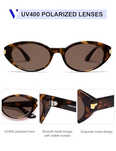 VANLINKER Polarized Retro Oval Sunglasses for Women Men Small Face Vintage 90s Shades VL98504