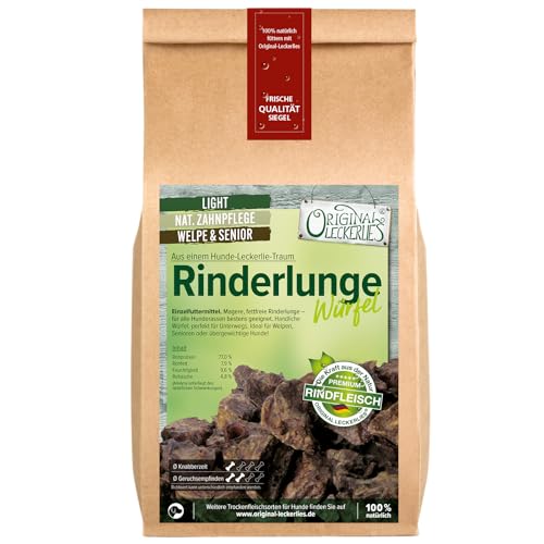ORIGINAL LECKERLIES Rinderlunge 1kg, Kauartikel, Kausnack, Würfel, Trainingssnack, Leckerlie, Naturprodukt für Hunde, fettarm, barfen