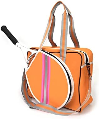 Tennis Tote Bag, Tennis Racket Shoulder Bag for racquet with a head size between 80 and 100 sq. inches, Large Pickleball Tote Bag with Zipper & Shoulder Strap for Badminton Racquet, Sport Tote for Women Men (Orange)