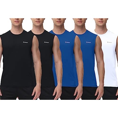 Cakulo Men's Workout Swim Sleeveless Shirts Quick Dry Beach Pool Tech Running Athletic Exercise Muscle Tank Top Big and Tall Small 2-pack:black/Black
