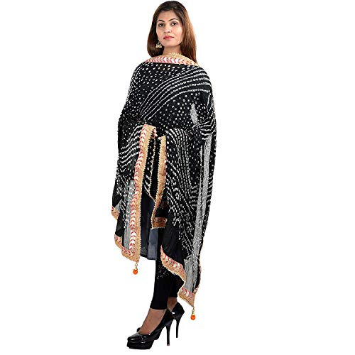 kalpit creations Women's Jaipuri Art Silk Bandhej Rajasthani Bandhani Dupatta with Gota Patti Lace