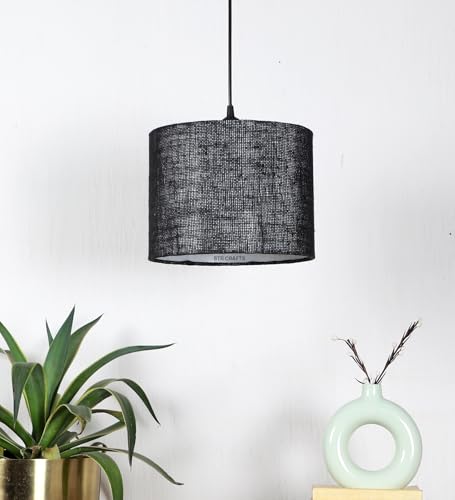 Image of Black Jute Color, Hanging /Pendant Drum Lamp Shade, Decorative Light Lamp for Living Room, Home, Bedroom, Home Decor Lightning /Silver Canopy -: Pack of 1 (10 * 8 Inches)