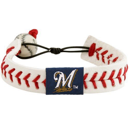 Milwaukee Brewers White Leather Baseball Seam Bracelet