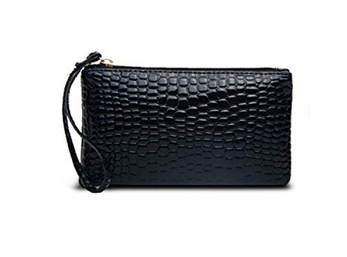 Andongnywell Women Clutches Crocodile Grain PU Leather Envelope Clutch Bag Fashion Handbag Shoulder Tote Ladies Purse (Black)