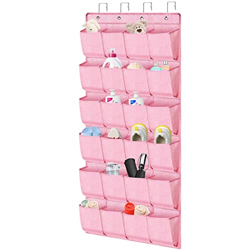 Pink Shoe Organizer Over The Door For Girls Women Kids Room,Hanging Shoe Rack Organizer For Closet Door,Zapateras Storage Holder With 24 Large Pockets & 4 Sturdy Hooks For Shoes,Slippers #TOP6