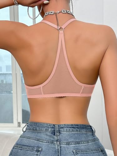 Image of SOLY HUX Women's Sheer Mesh Through Bra Sheer Bralette Front Closure Deep V Neck Wireless Lingerie Sexy Lingerie Bra
