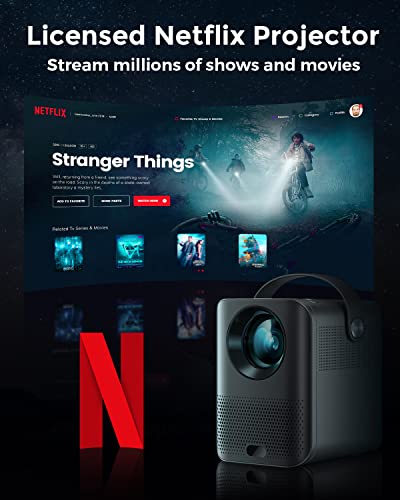 Pokitter - Mini Projector Native 1080P, 4K Supported Portable Projector Netflix-Licensed, Android Tv 10.0 Movie Projector With 9000Lumens, 2.4/5G Wifi, 4D Keystone Correction, Google Assistant #TOP1
