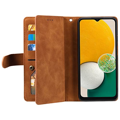 Étui portefeuille Samsung S24 Plus en cuir marron avec fermeture zippée - 5